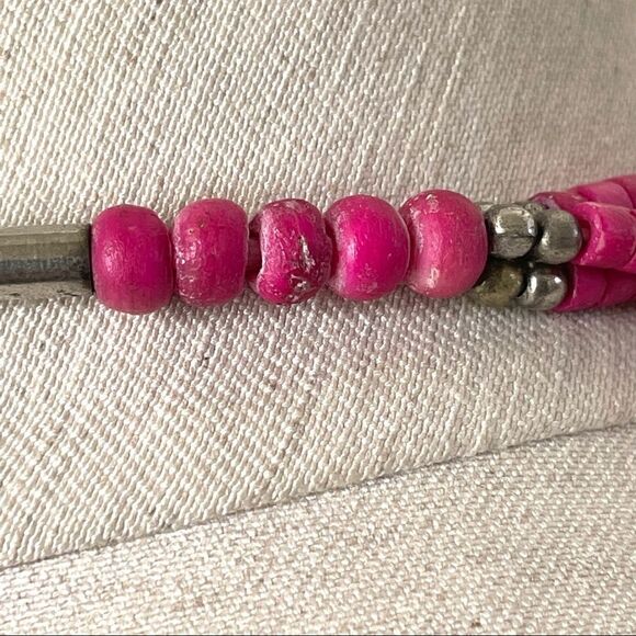Silver tone pink beaded with carnelian 6 strand statement necklace - Picture 12 of 15